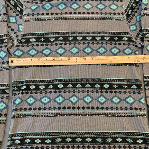 Carbon Shirt Mens Small Gray Blue Aztec Thermal Long Sleeve Crewneck Waffle Knit - Picture 4 of 7